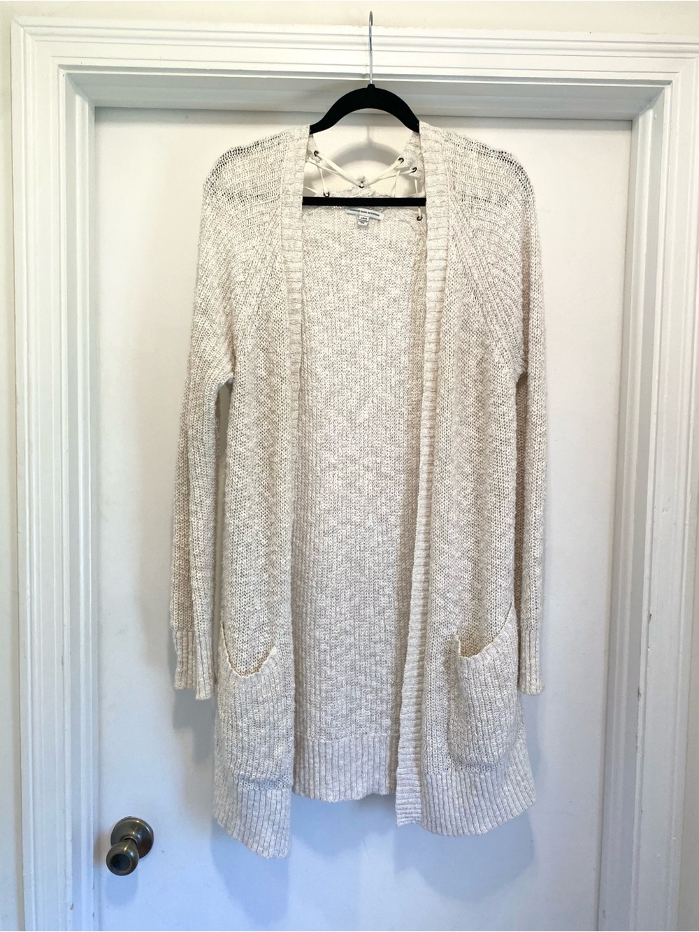 American Eagle Long Sleeve Open Front Knit Cardigan Sweater Size Large Cream
